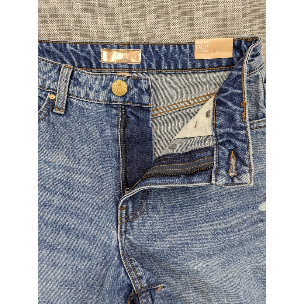 KUT From The Kloth Shorts Women 0 High Rise Hailey Blue Distressed Bermuda Denim - Picture 6 of 10